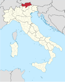 Map highlighting the location of the province of South Tyrol in Italy (in red)
