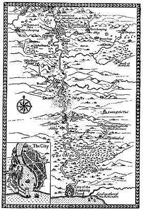 First modern-style fantasy map: the Frontispiece map in William Morris's 1897 The Sundering Flood [21]