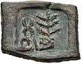 Taxila coin with hill and tree-in-railing (185-168 BCE).