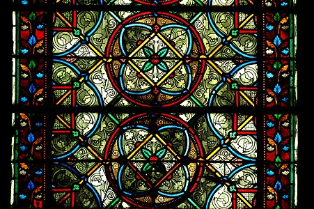 Stained glass window of Tours, with decorative designs