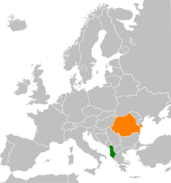 Map indicating locations of Albania and Romania