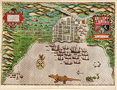 Francis Drake's fleet in front of Santo Domingo in 1585.