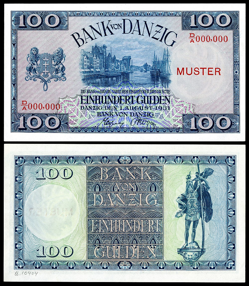 The Danzig coat of arms depicted on a 100 gulden note (1931)