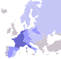 France in 1810 under Napoléon. All shades of blue = states operating a blockade against the UK   France