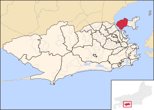 Location of Galeão within Rio de Janeiro city; and Rio de Janeiro state (inset)