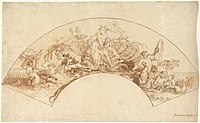 Drawing of Amphitrite sitting in a sea shell surrounded by her subjects. The Triumph of Amphitrite by Giovanni Battista Crosato (1745–1750). Held at the National Gallery of Art.