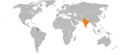 Map indicating locations of Guyana and India