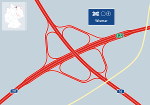 Übersichtskarte Autobahnkreuz Wismar