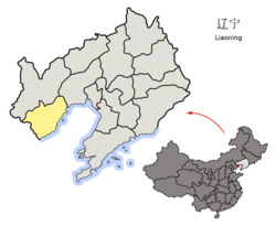 Location of Huludao City jurisdiction in Liaoning
