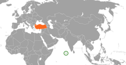 Map indicating locations of Maldives and Turkey