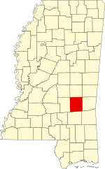 Map of Mississippi highlighting Jasper County