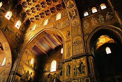 Monreale Cathedral, Sicily, is decorated with mosaics in the Byzantine manner.