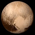 35. True-color image of Planet Pluto, taken by the New Horizons spacecraft, on July 4, 2015.