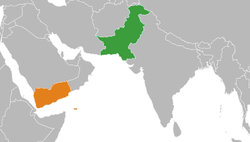 Map indicating locations of Pakistan and Yemen