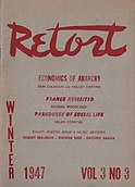 Cover of an issue of "Retort", its title in bold, scripted red