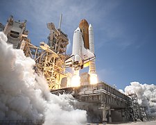 Space Shuttle Atlantis launches from KSC on STS-132 side view
