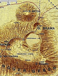 Bromo (hier „Brama“ genannt). Ausschnitt aus einer 1924 veröffentlichten Karte des Topographischen Dienstes im Maßstab 1 : 50.000.