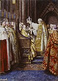 Crowning of Edward VII, while wearing a white glove on his right hand