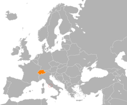 Map indicating locations of Holy See and Switzerland