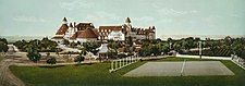 The Hotel del Coronado is a National Historic Landmark in Coronado, California. This image by William Henry Jackson c.1900 was unknown to the hotel staff when it turned up, badly damaged, in Library of Congress archives. The restored version ran on Wikipedia's main page for the fiftieth anniversary of the film Some Like it Hot, for which the hotel was the principal location.