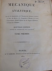 Title page of volume I of Lagrange's "Mécanique Analytique" (1811)