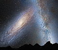 50. A close-up image of what a stage of the Andromeda–Milky Way collision may look like in the future.
