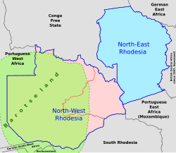 south-central Africa, 1899–1911; North-Eastern Rhodesia is shaded blue.