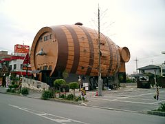 Large barrel-shaped bistro and bar in Okinawa City, Japan