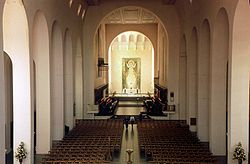 The nave. The font is placed in the centre.