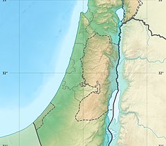 Relief map of the West Bank and surrounding area with cities of Hebron, Jenin, Jerusalem, Nablus, and Ramallah plotted and labeled