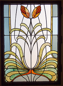 Window with flower motives from the Villa Alpár in Budapest, by Miksa Róth (1903)