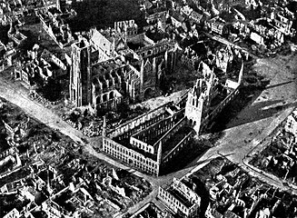 Aerial view during the war. The destruction is not over at this point.