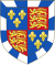Quarterly: 1st and 4th: azure three fleur-de-lis Or; 2nd and 3rd: gules three leopards Or; overall a bordure compony argent and azure