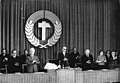 Präsidium der ersten Vollsitzung der Volkskammer 1950 mit Volkskammerpräsident Johannes Dieckmann