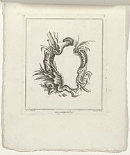 Cartouche from the Second Livre de Cartouches, an example of asymmetry; c.1710-1772; engraving on paper; 23 x 19.8 cm; Rijksmuseum, Amsterdam, the Netherlands