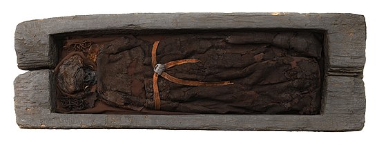 Skrydstrup woman, mummified remains in oak coffin, Denmark.[85]
