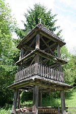 Bell tower of the Wooden Church in Dub