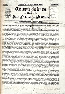 The first edition of the Brazilian Colonie-Zeitung, 1862