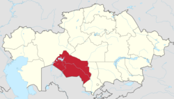 Map of Kazakhstan, location of Kyzylorda Region highlighted