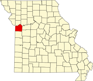 Map of Missouri highlighting Jackson County