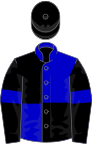 Blue and black (quartered), black sleeves, blue armlets, black cap