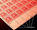 Image 5Rows of perforations in a sheet of 1940 postage stamps (from Postage stamp)