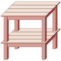 Potting bench drawn in cabinet projection with an angle of 45° and a ratio of 2/3.
