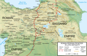Map showing the Byzantine-Iranian frontier during the reign of Kavad I