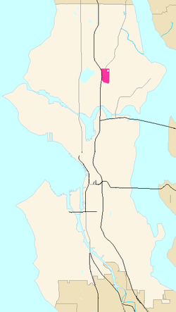 General location of Roosevelt (highlighted in pink) within Seattle