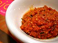 Image 42Sambal belacan, made with mixed toasted belachan, ground chilli, kaffir leaves, sugar and water (from Malaysian cuisine)