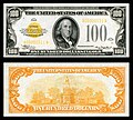 Both views (obverse and reverse) of the Series 1934 $100 Gold Certificate.