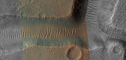 Close, color view of TARs in a channel,as seen by HiRISE under HiWish program