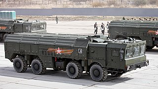 9P78-1 TEL for Iskander-M system in Alabino during rehearsals for the 2015 Moscow Victory Day Parade