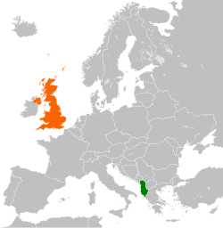 Map indicating locations of Albania and United Kingdom